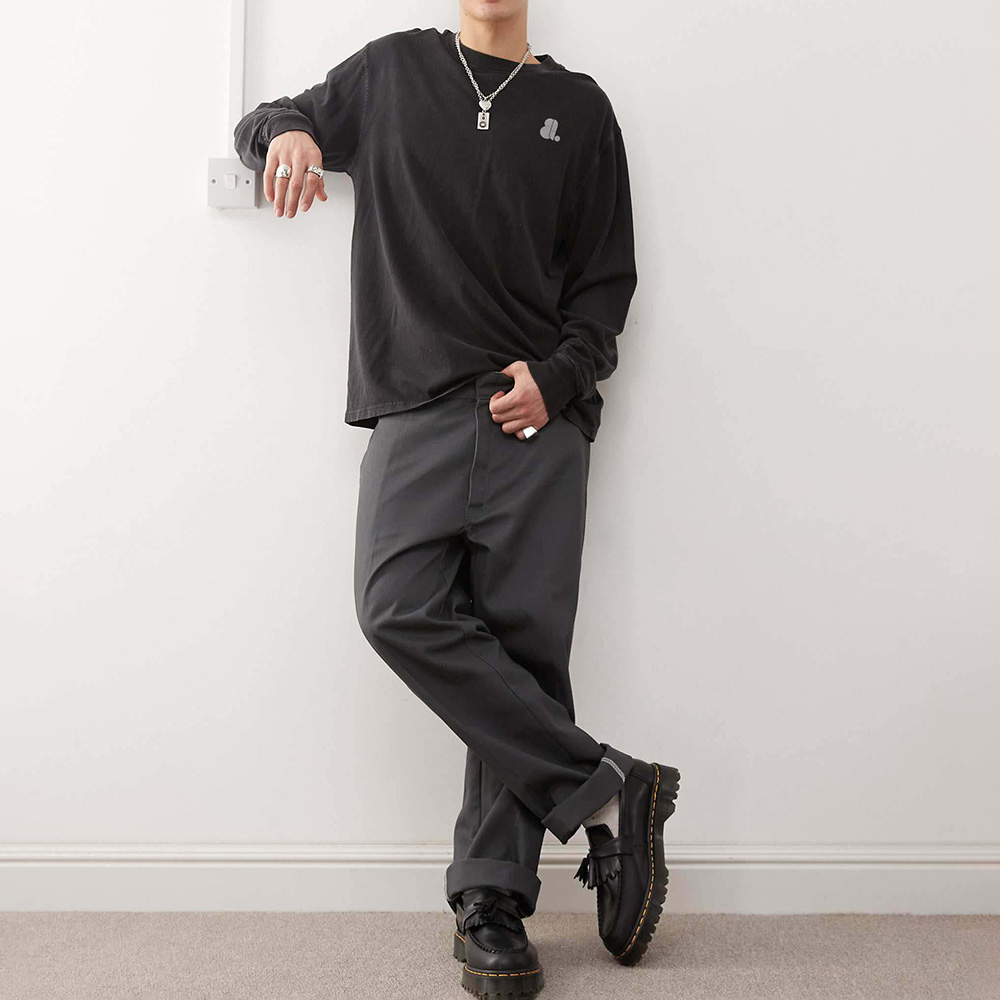 Men Acid Wash Gym Oversize Long Sleeve Tee