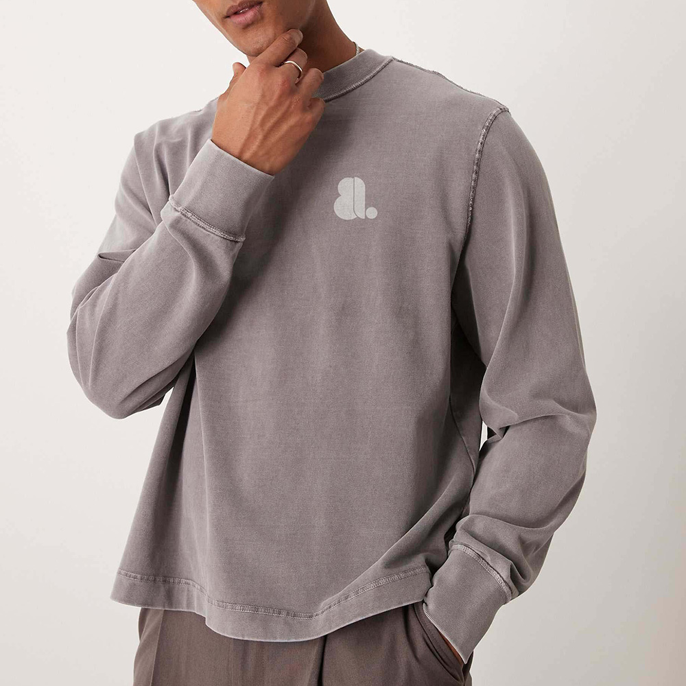 Men Acid Wash Gym Oversize Long Sleeve Tee