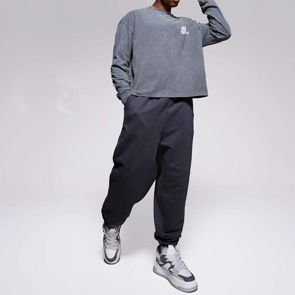 Men Acid Wash Gym Oversize Long Sleeve Tee