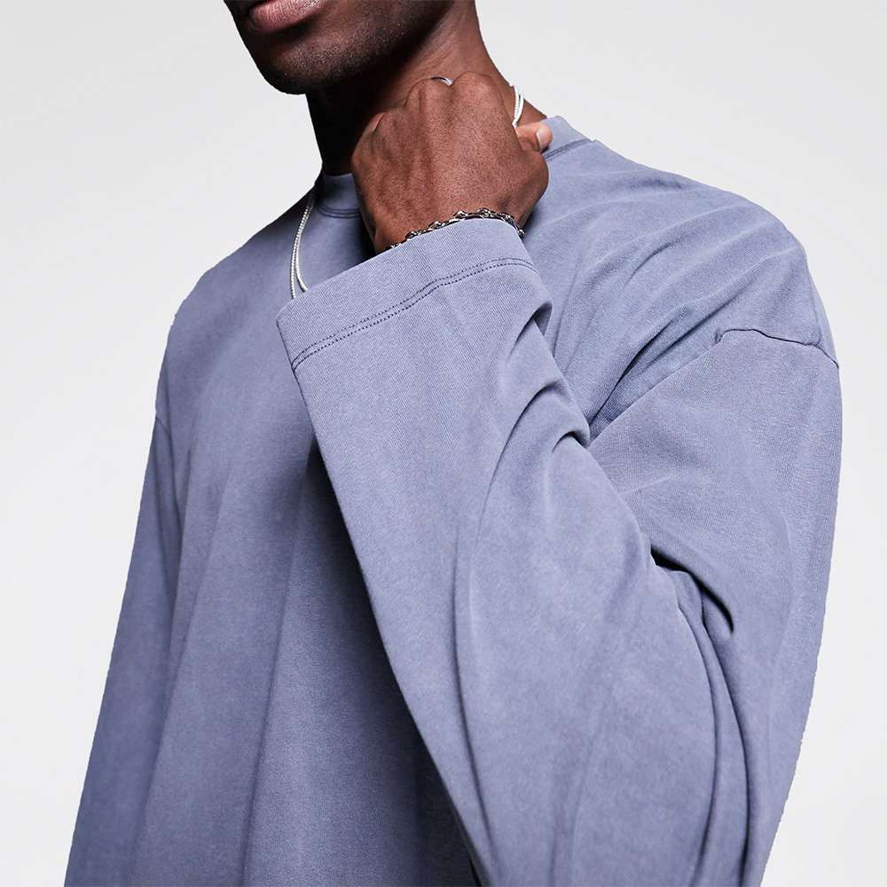 Men Acid Wash Gym Oversize Long Sleeve Tee