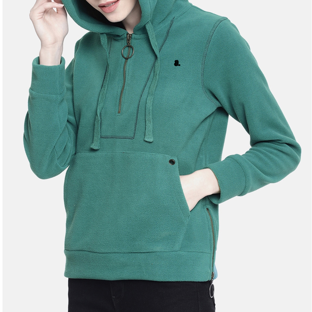Single Color Zipper Hoodie Women - Image 3