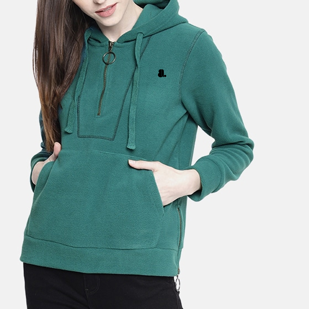 Single Color Zipper Hoodie Women