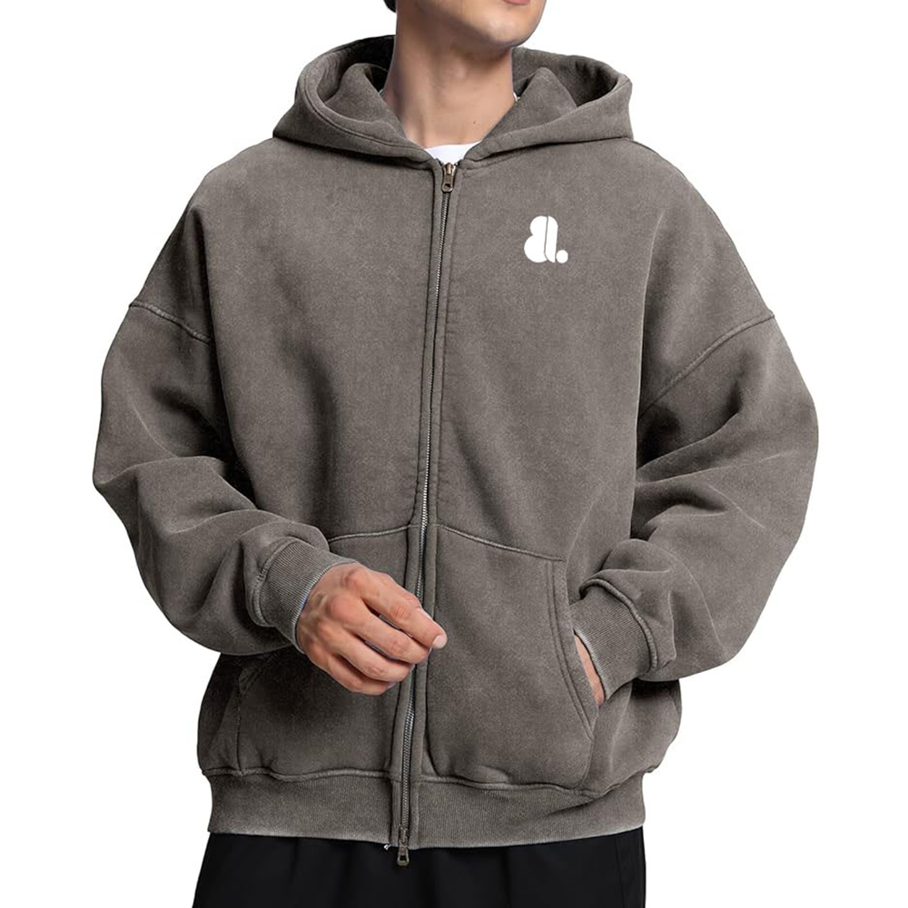 Acid Wash Zipper Hoodie Men