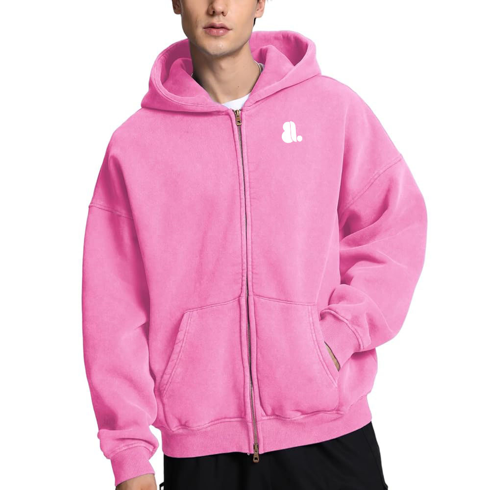 Acid Wash Zipper Hoodie Men