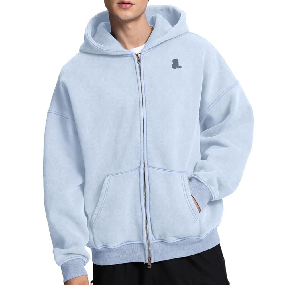 Acid Wash Zipper Hoodie Men