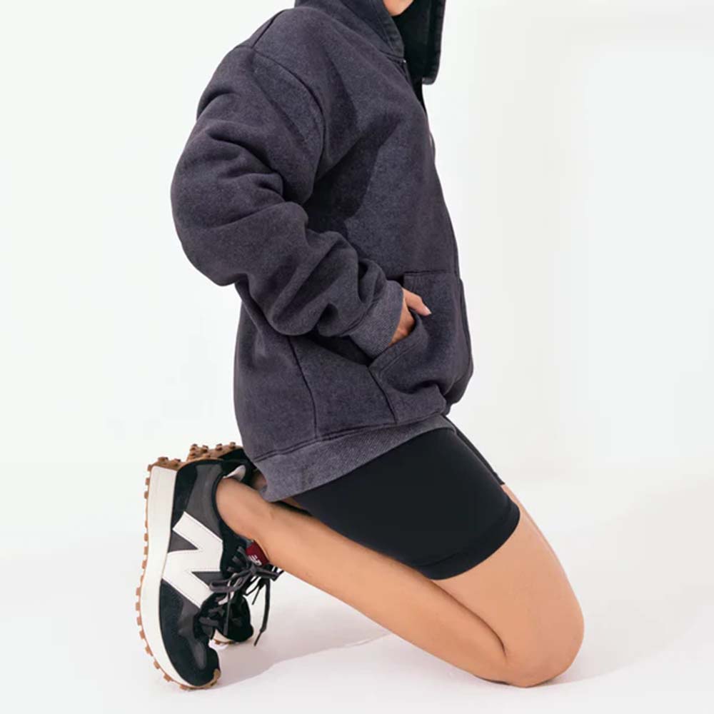 Acid Wash Zipper Hoodie Women