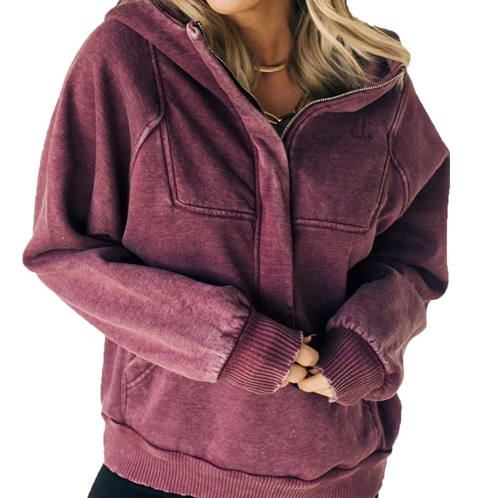 Acid Wash Zipper Hoodie Women