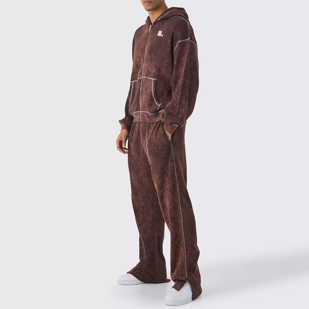 Acid Wash Zipper Track Suit Men