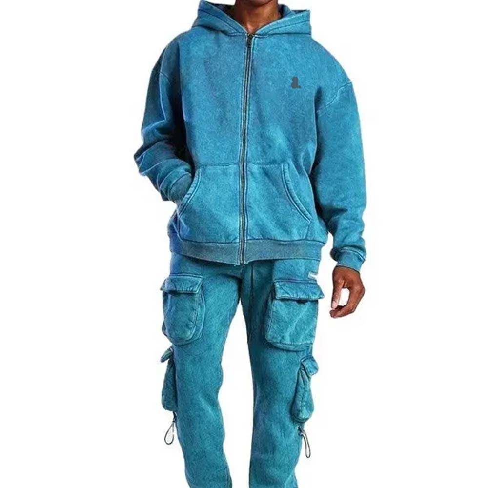 Acid Wash Zipper Track Suit Men