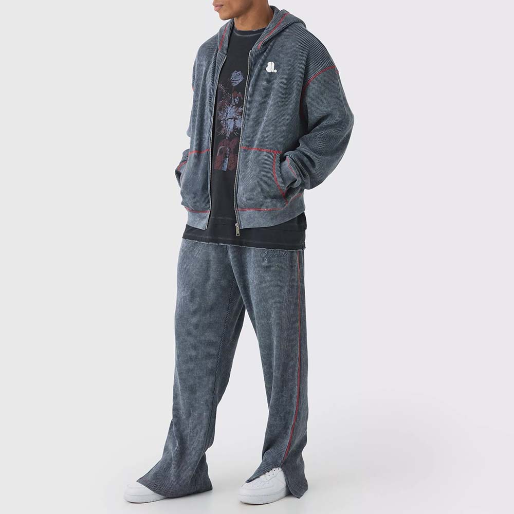 Acid Wash Zipper Track Suit Men