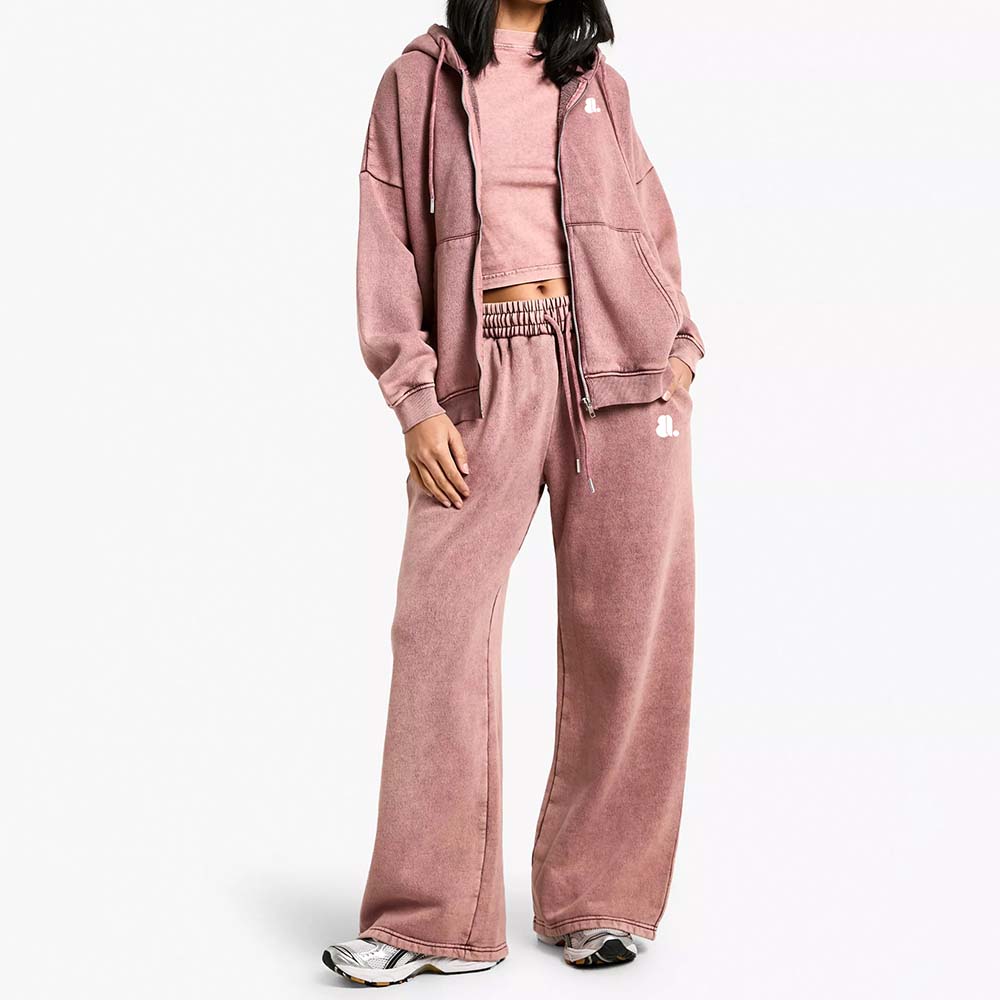 Acid Wash Zipper Track Suite Women