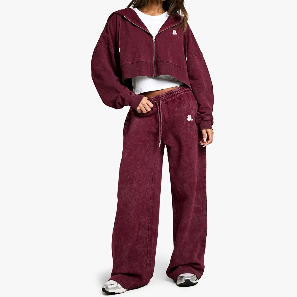 Acid Wash Zipper Track Suite Women