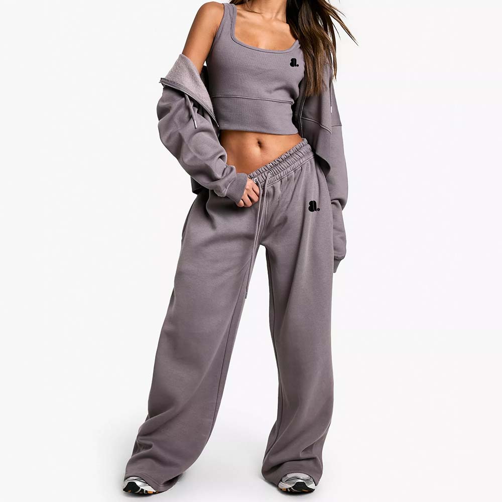 Acid Wash Zipper Track Suite Women