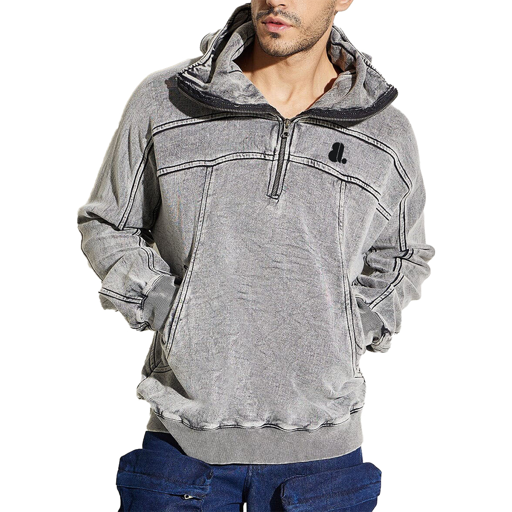 Acid Wash Zipper Hoodie Men