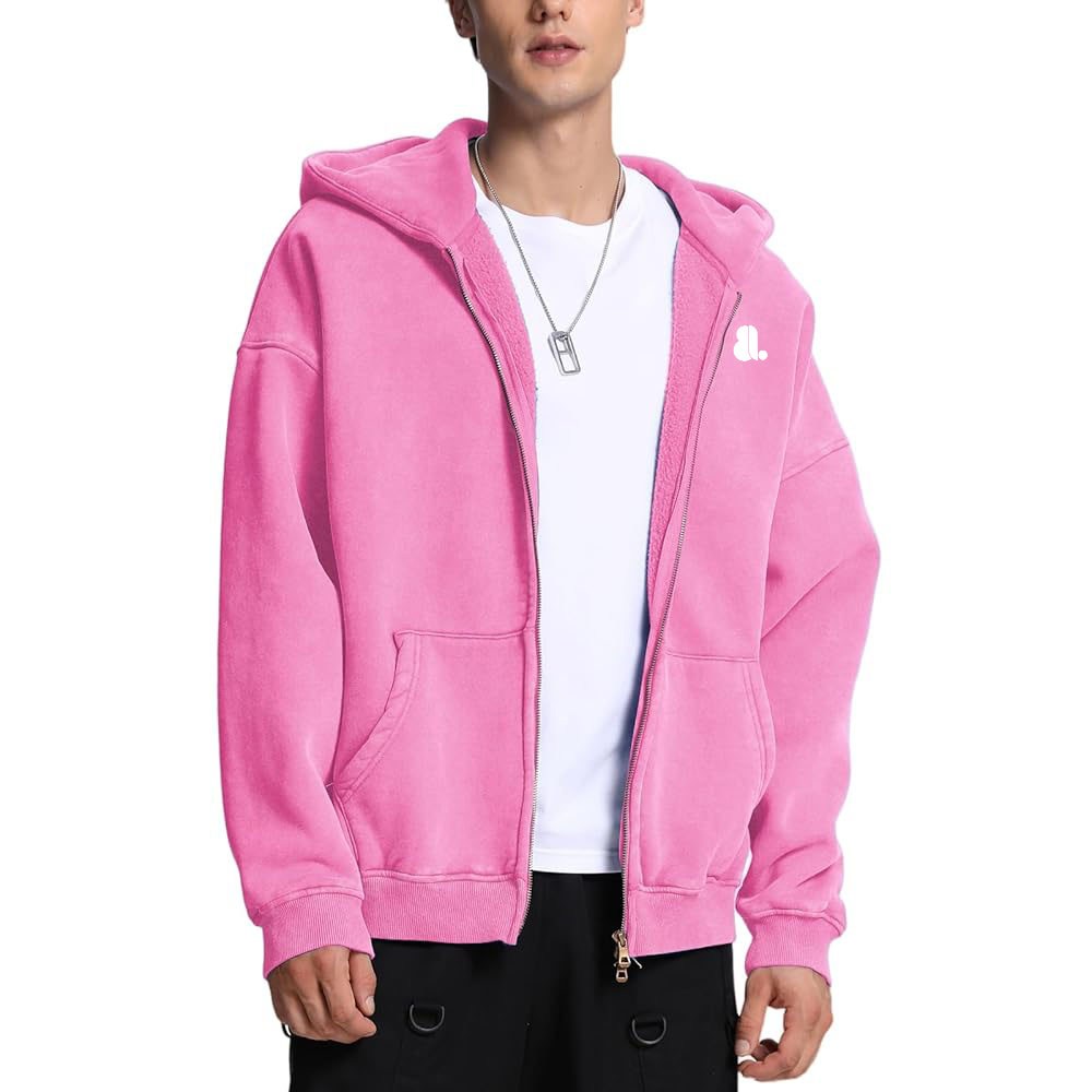 Acid Wash Zipper Hoodie Men