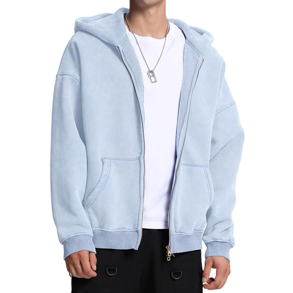 Acid Wash Zipper Hoodie Men
