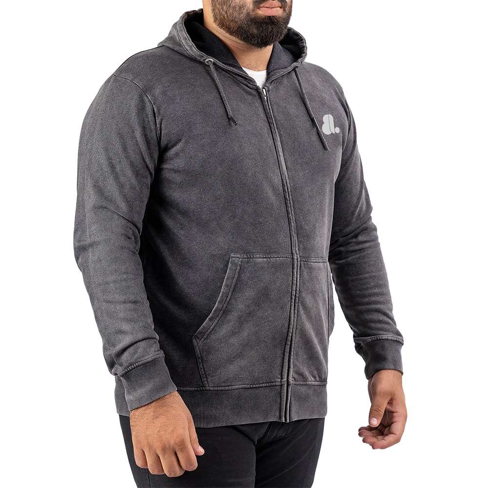 Acid Wash Zipper Hoodie Men