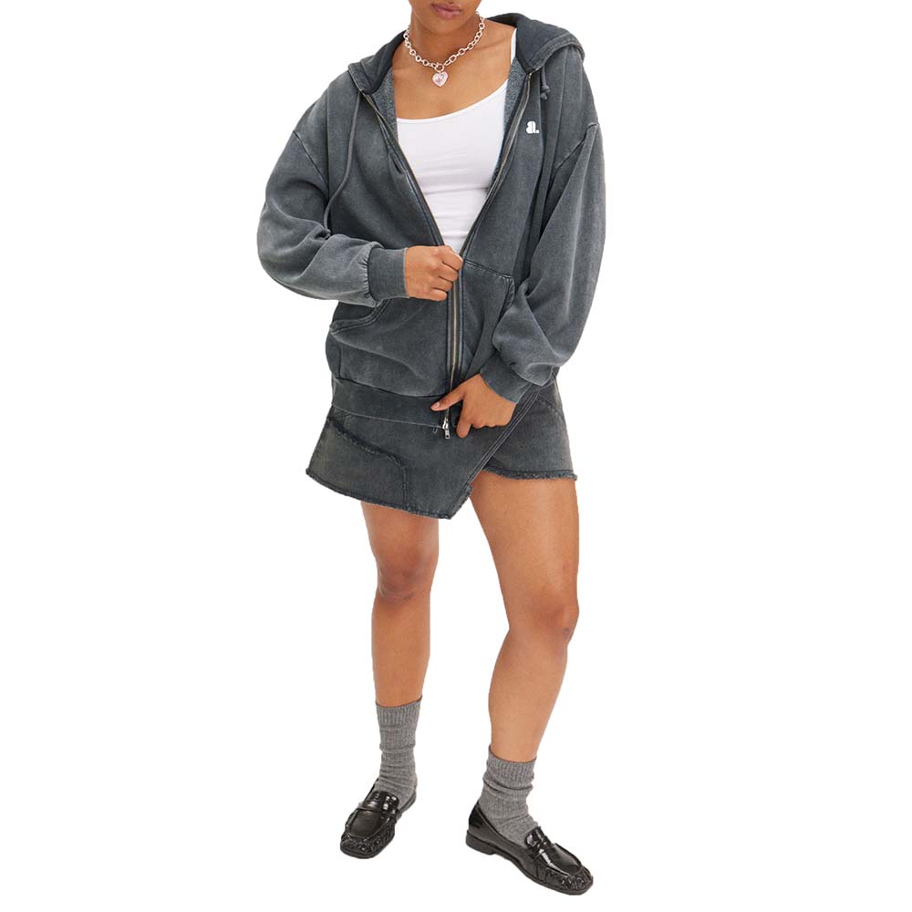 Acid Wash Zipper Hoodie Women