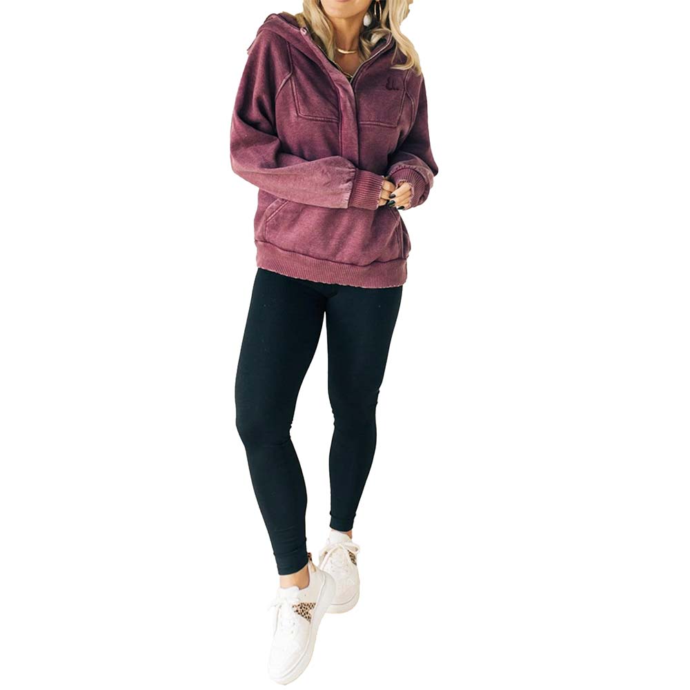Acid Wash Zipper Hoodie Women