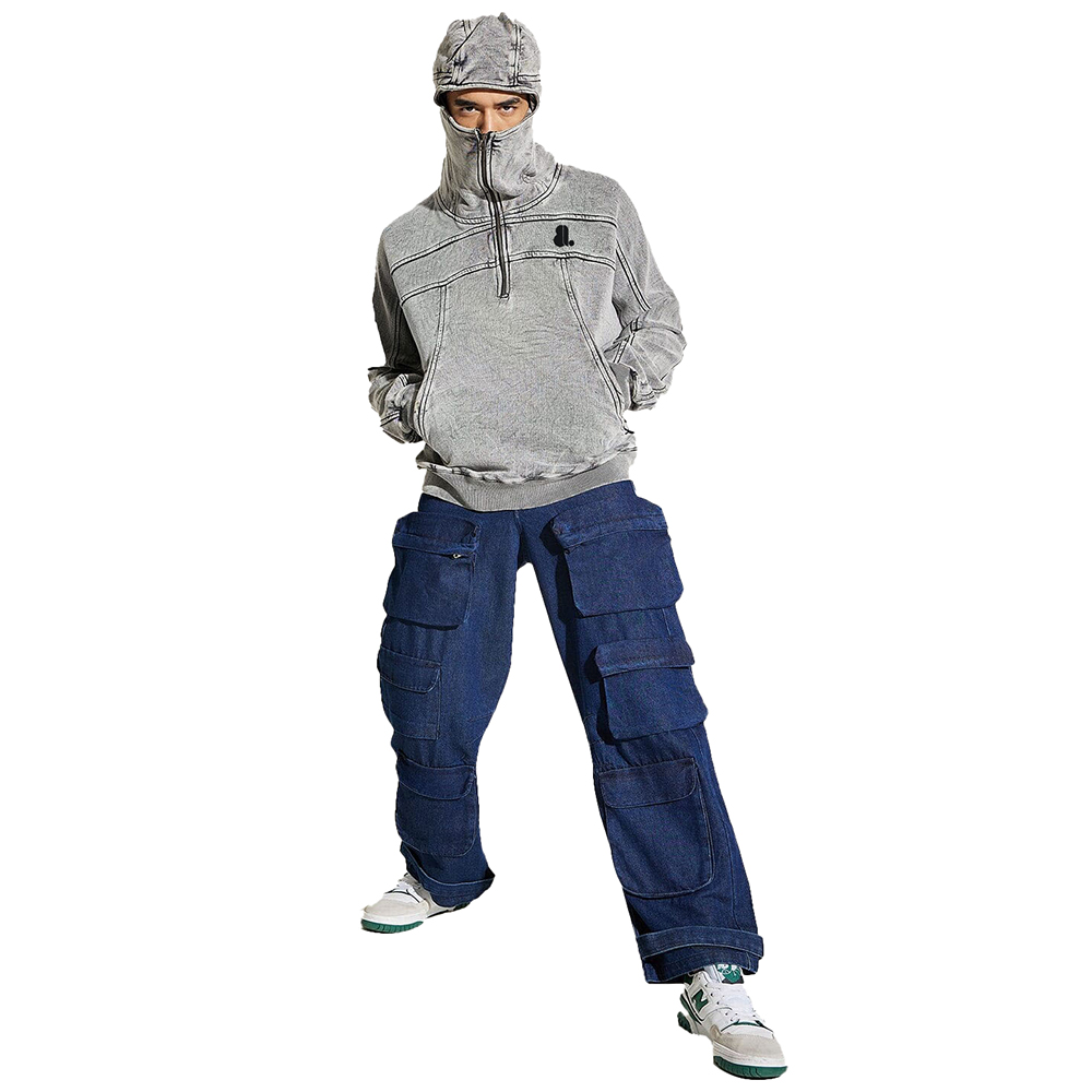 Acid Wash Zipper Hoodie Men