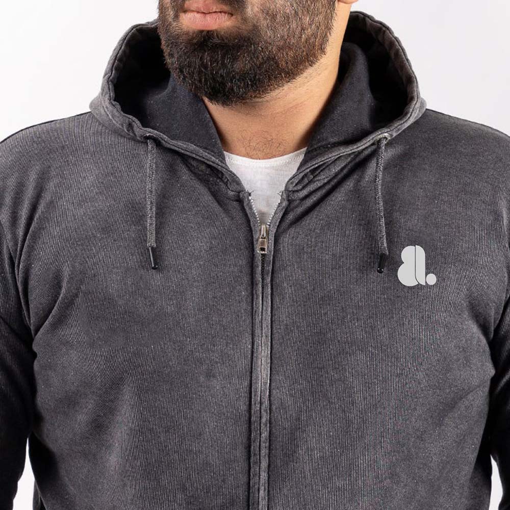 Acid Wash Zipper Hoodie Men - Image 3