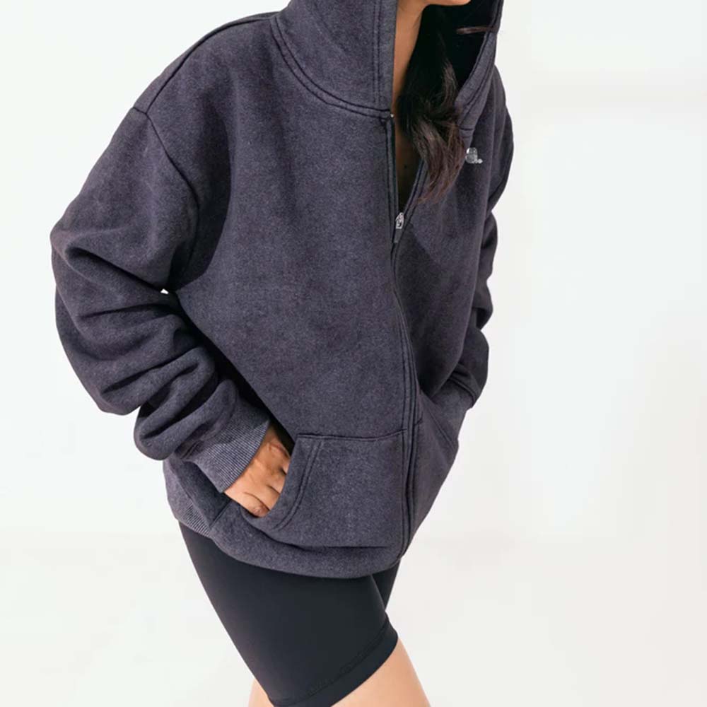 Acid Wash Zipper Hoodie Women - Image 3