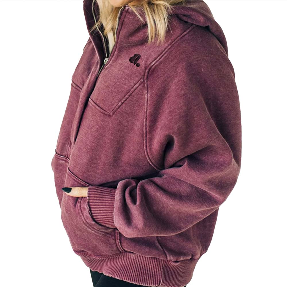 Acid Wash Zipper Hoodie Women - Image 4