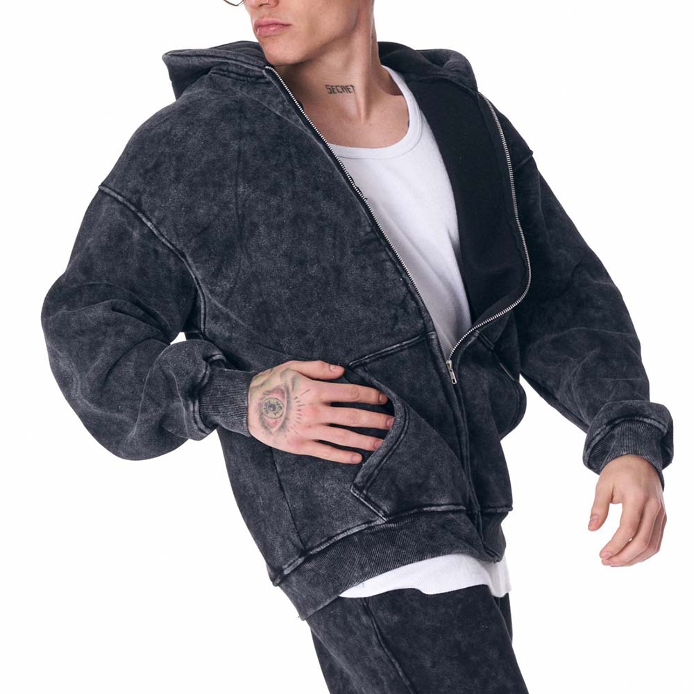 Acid Wash Zipper Track Suit Men - Image 3