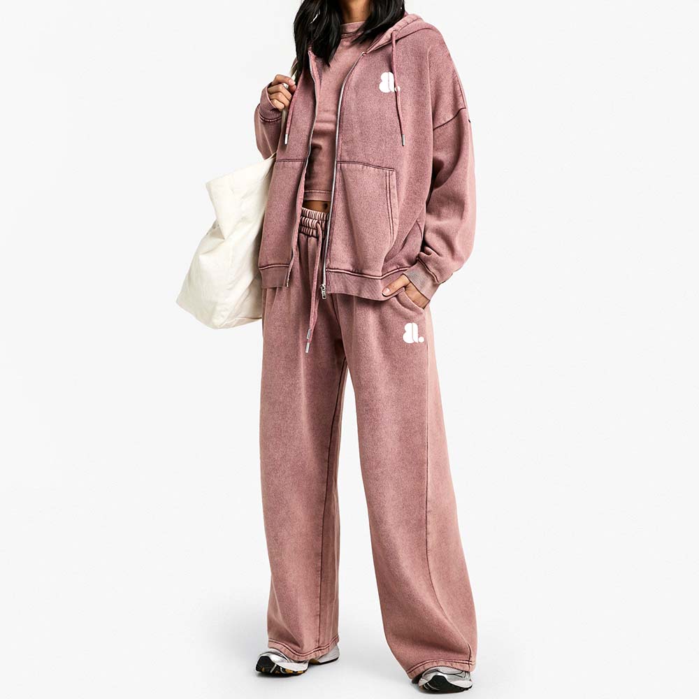 Acid Wash Zipper Track Suite Women