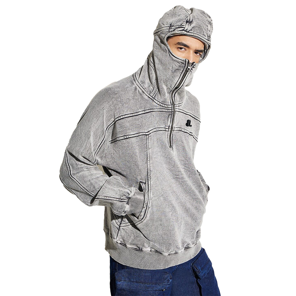 Acid Wash Zipper Hoodie Men - Image 3