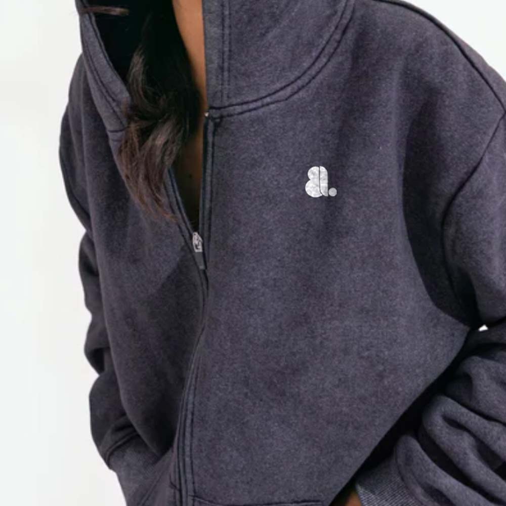 Acid Wash Zipper Hoodie Women - Image 4