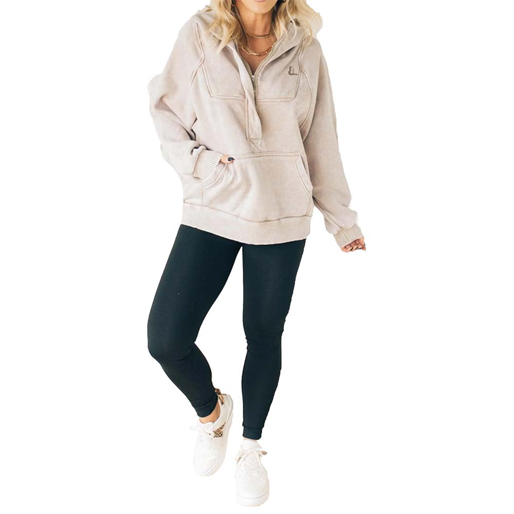 Acid Wash Zipper Hoodie Women