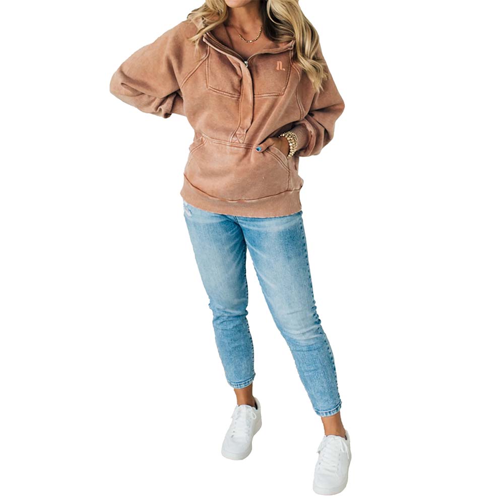 Acid Wash Zipper Hoodie Women