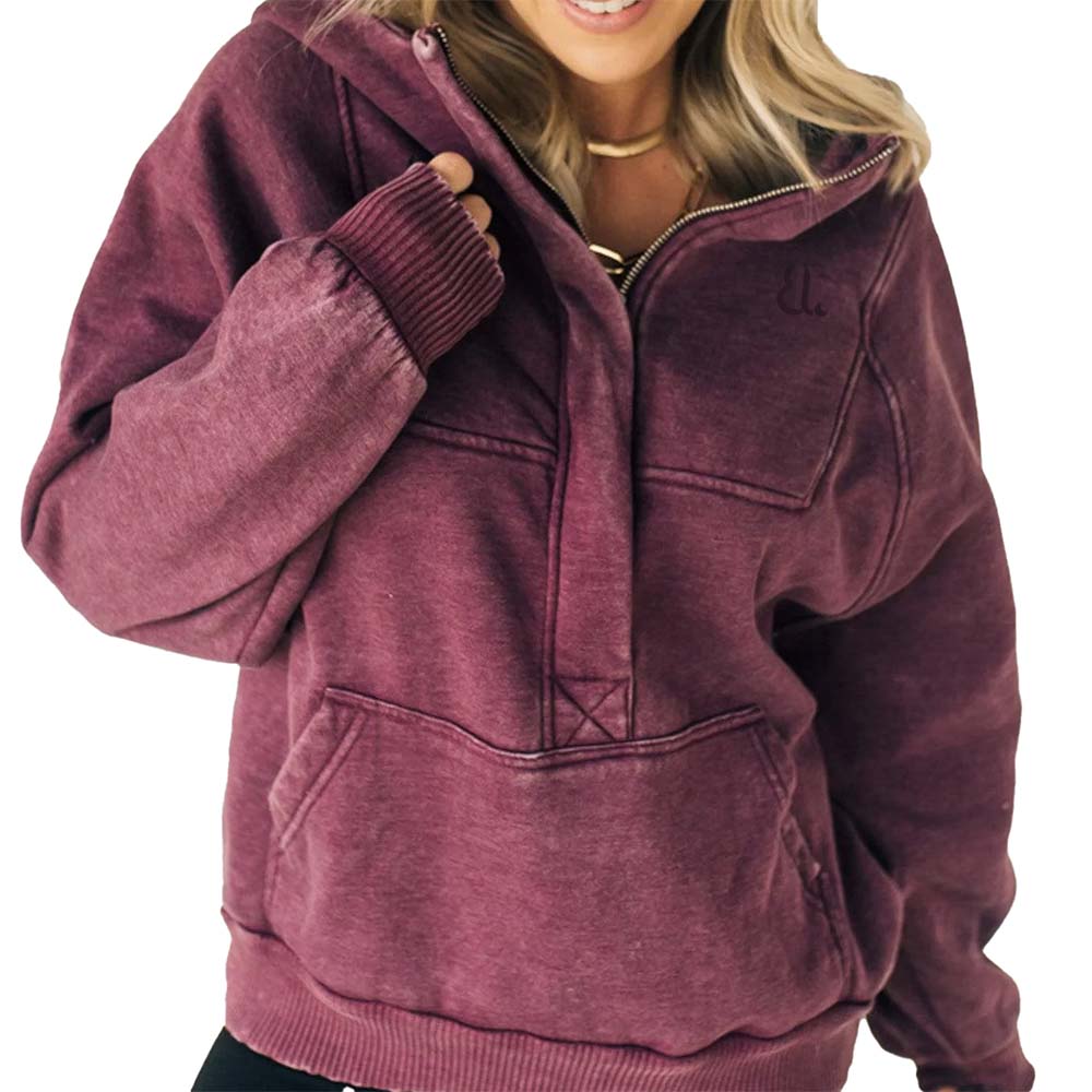 Acid Wash Zipper Hoodie Women - Image 3
