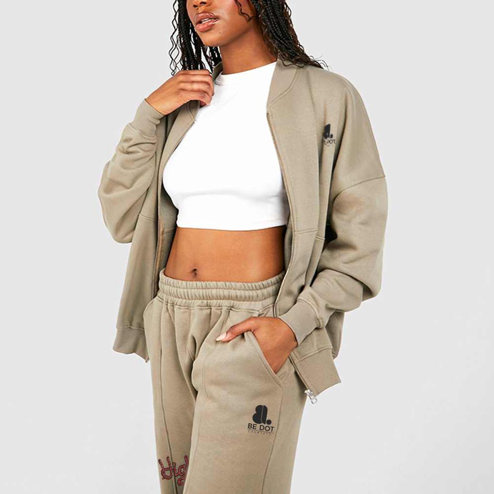 Acid Wash Zipper Track Suite Women - Image 3