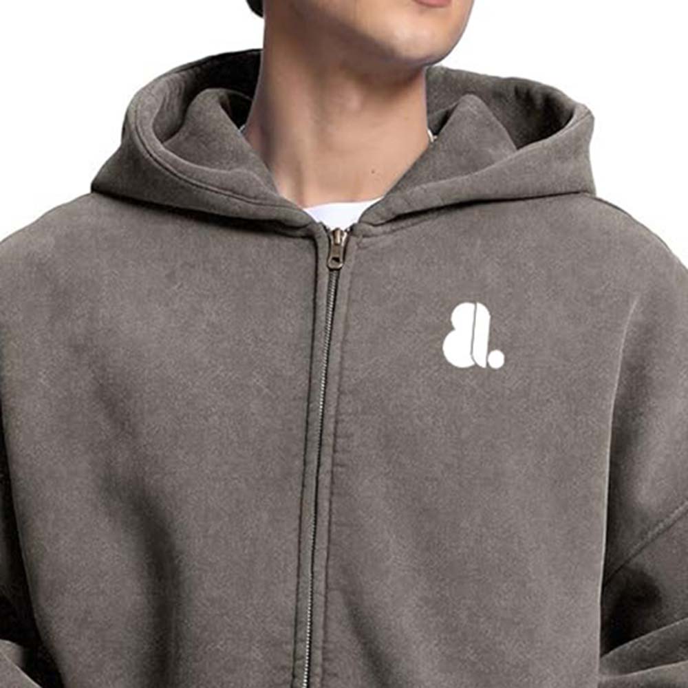 Acid Wash Zipper Hoodie Men - Image 4