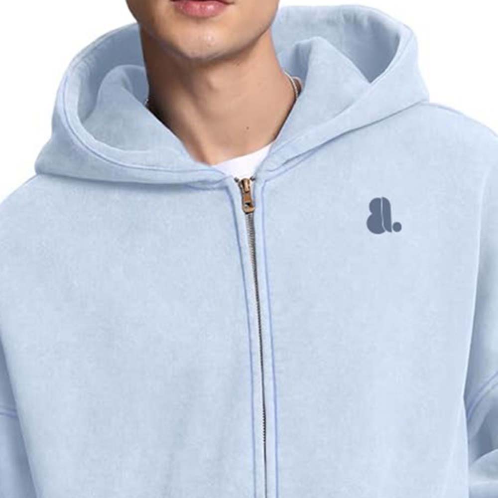 Acid Wash Zipper Hoodie Men - Image 4