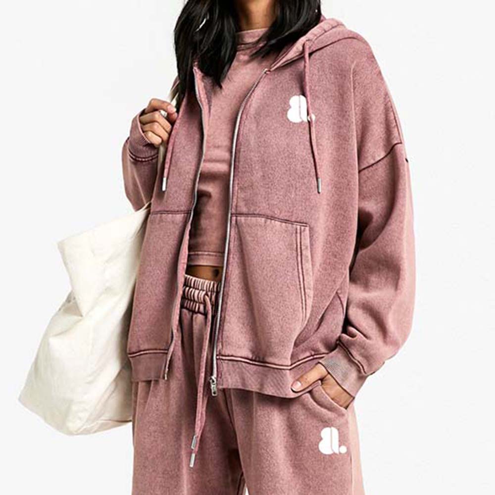 Acid Wash Zipper Track Suite Women - Image 5