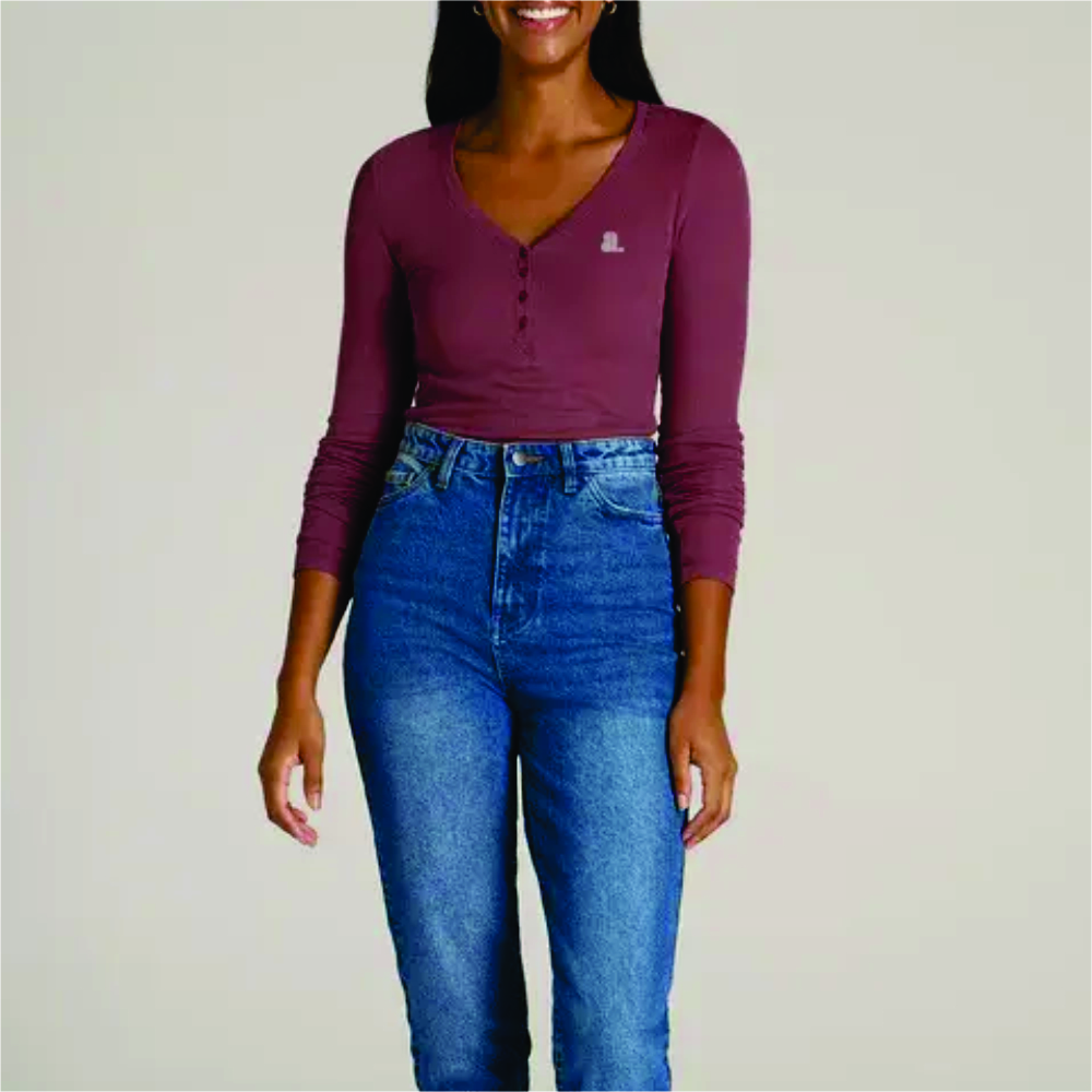 Women Long Sleeve Henley T-Shirt