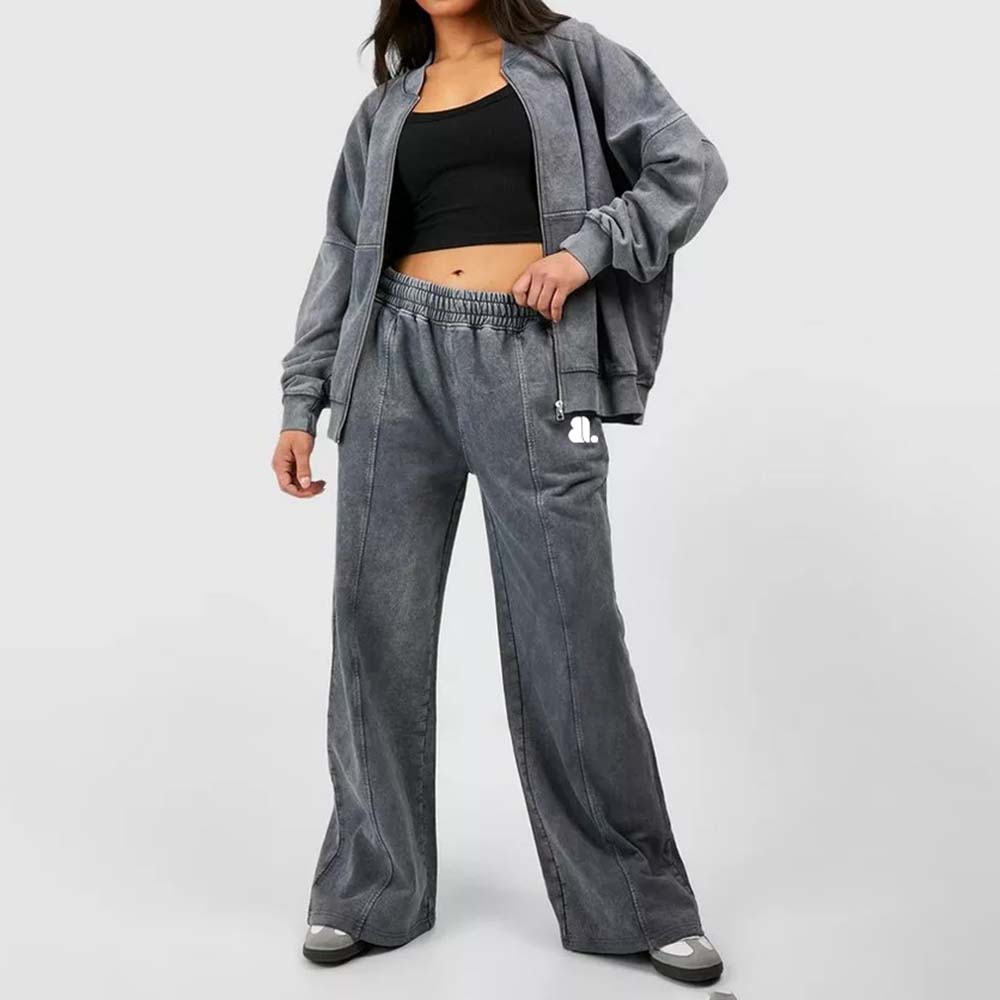Acid Wash Zipper Track Suite Women