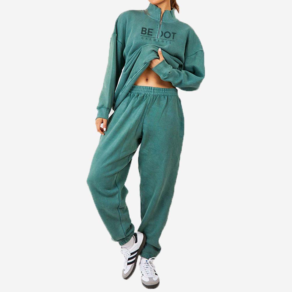 Acid Wash Zipper Track Suite Women