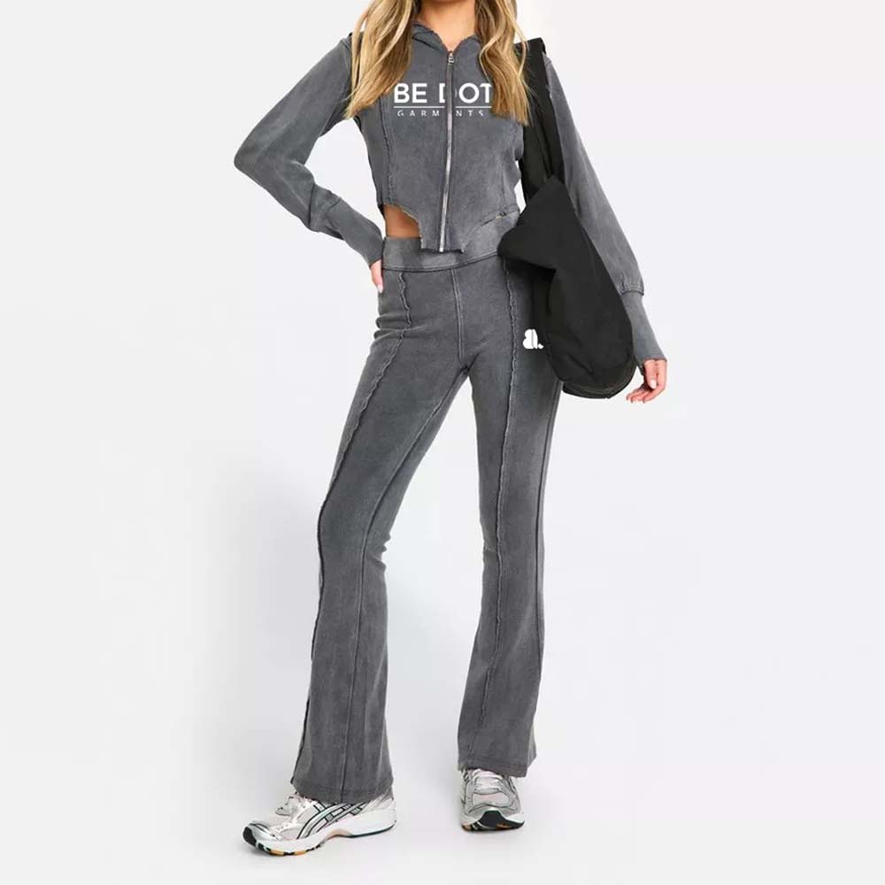 Acid Wash Zipper Track Suite Women