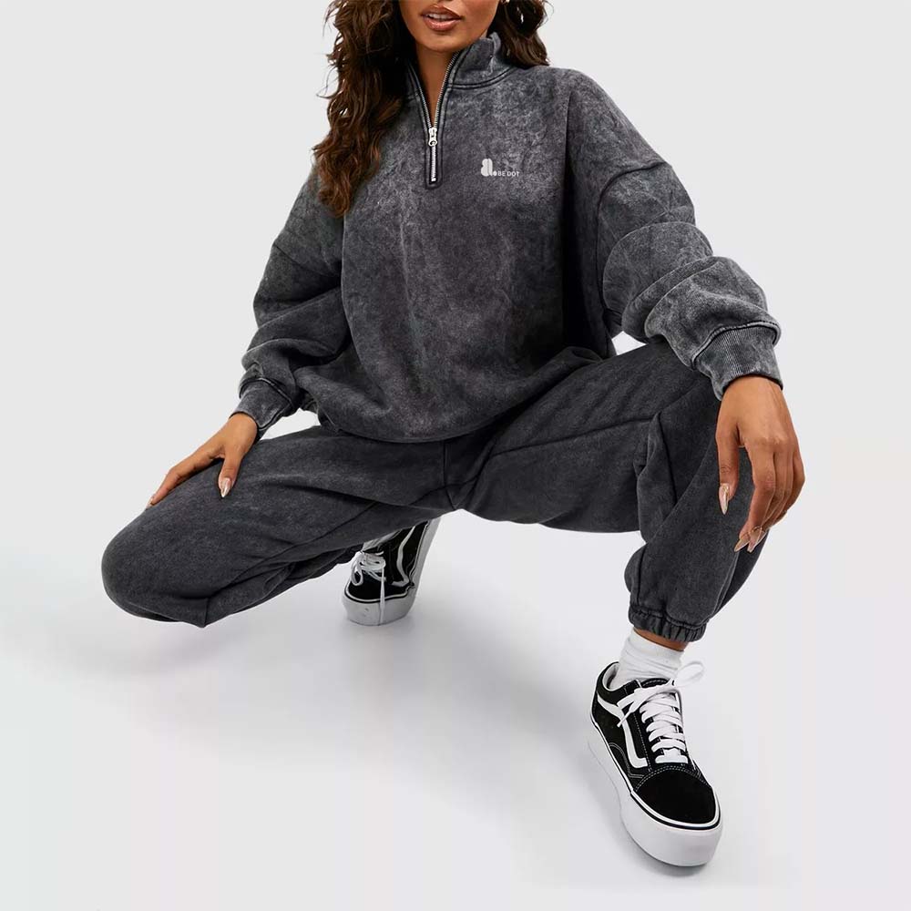 Acid Wash Zipper Track Suite Women