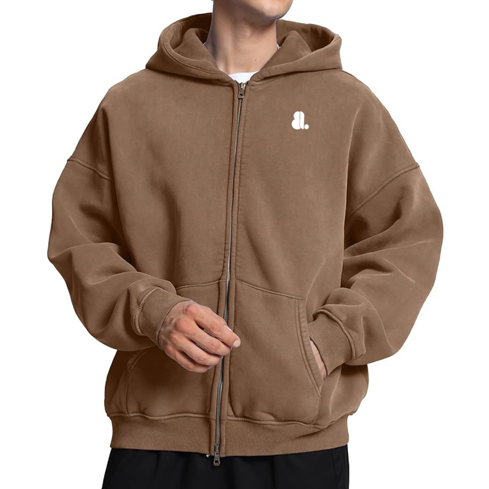 Acid Wash Zipper Hoodie Men