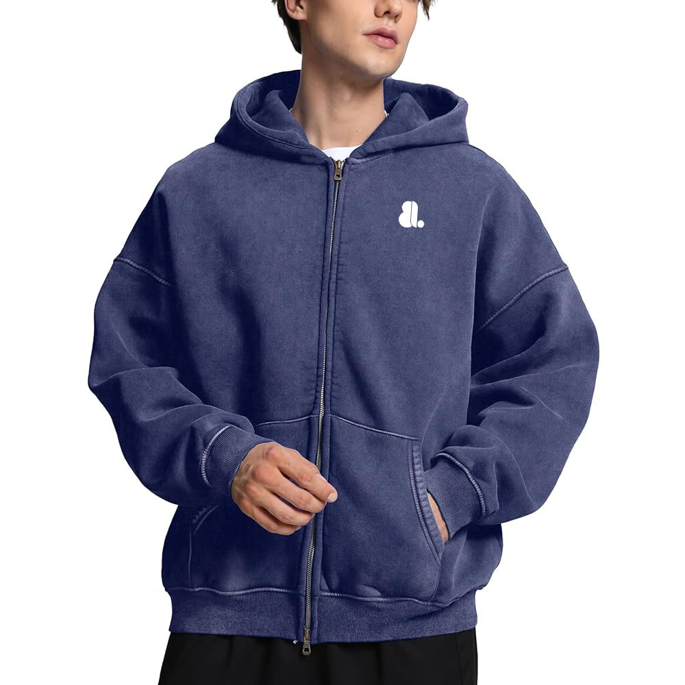 Acid Wash Zipper Hoodie Men