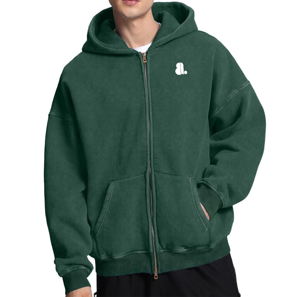Acid Wash Zipper Hoodie Men