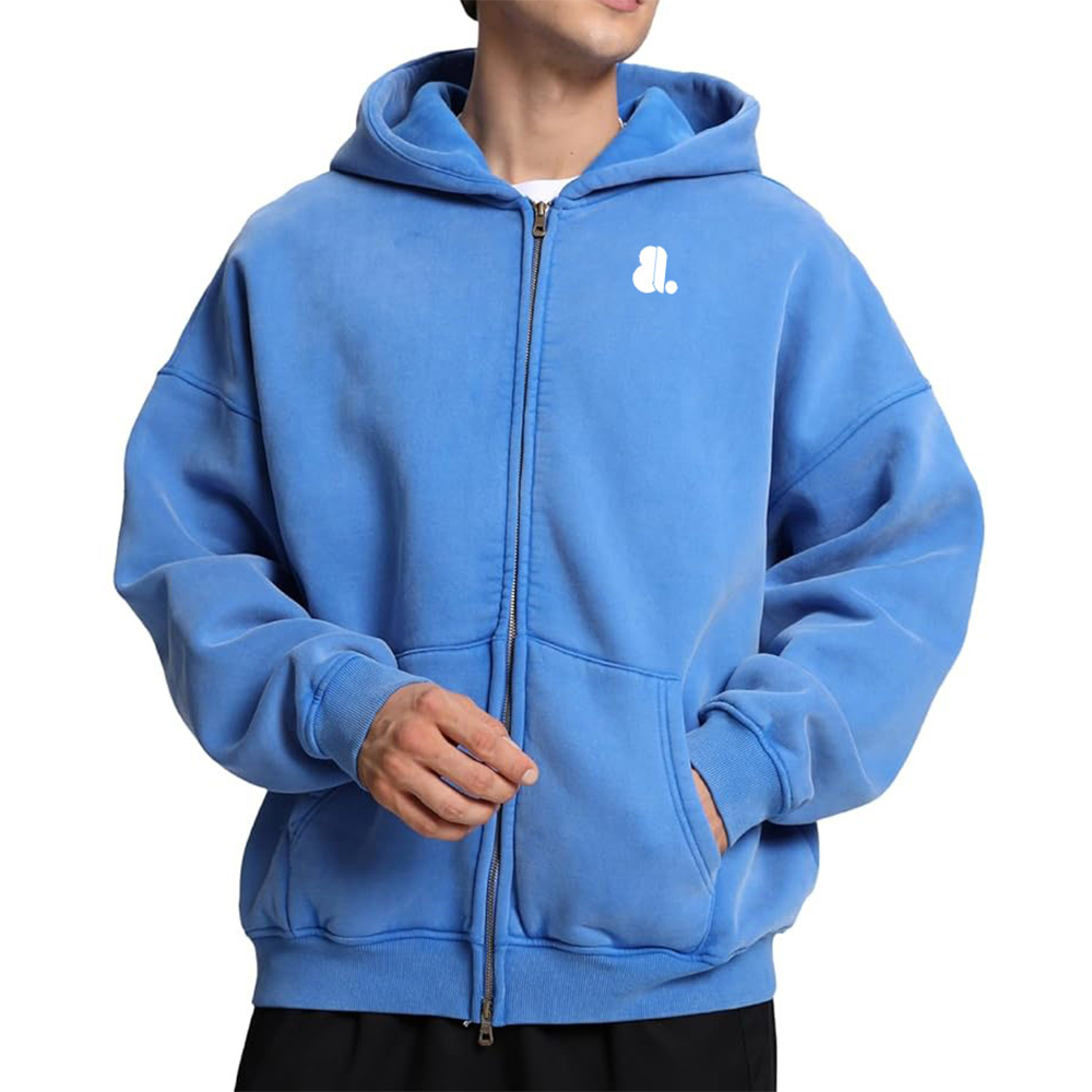 Acid Wash Zipper Hoodie Men