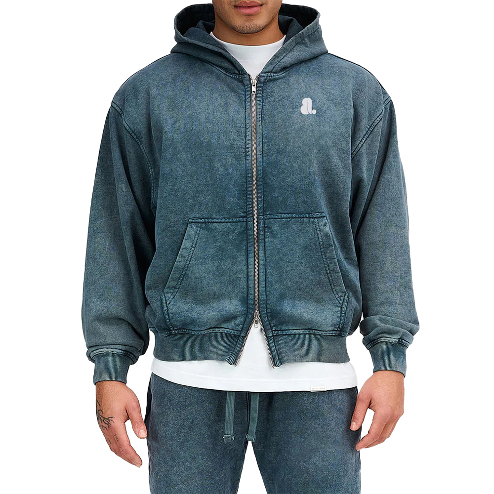 Acid Wash Zipper Hoodie Men