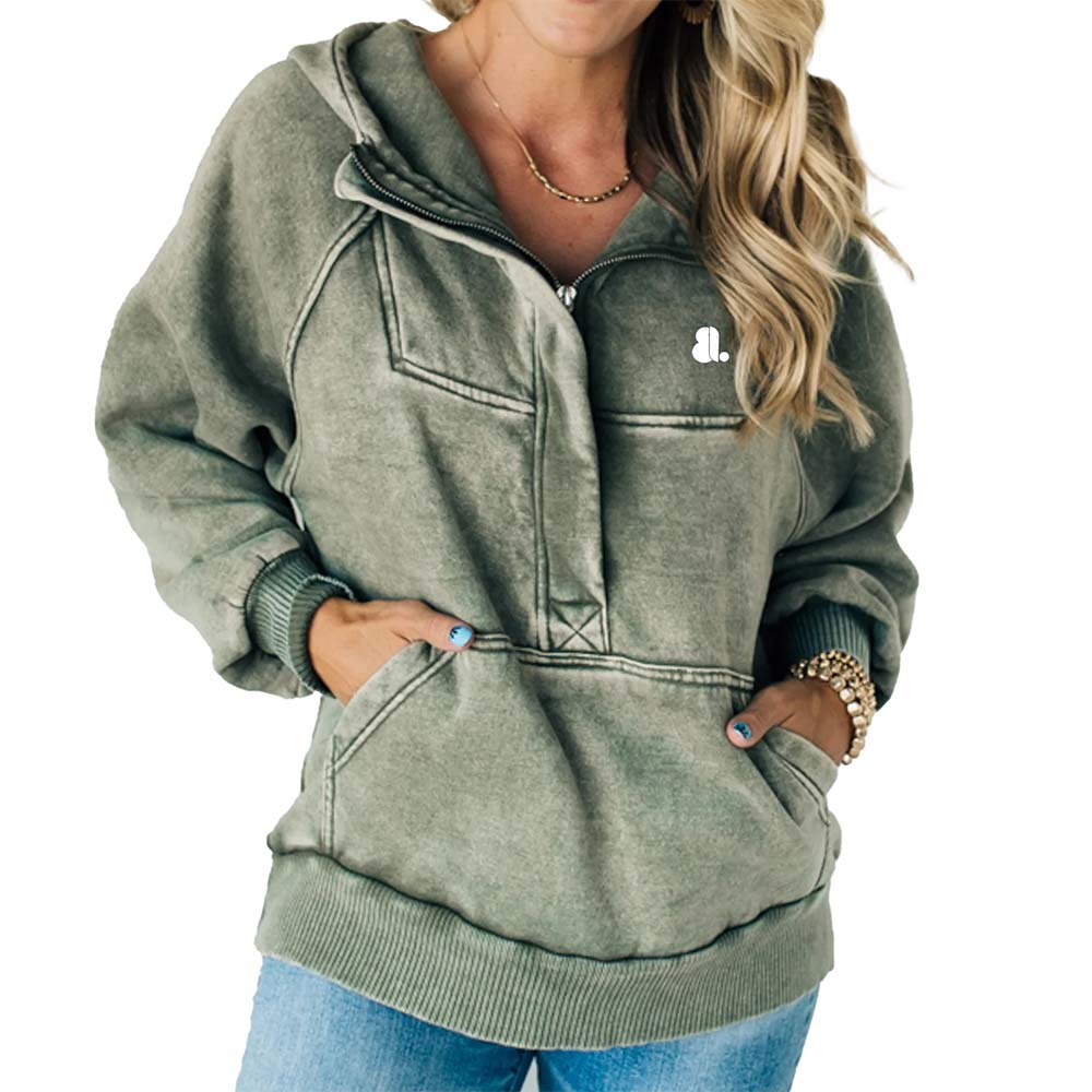 Acid Wash Zipper Hoodie Women - Image 3