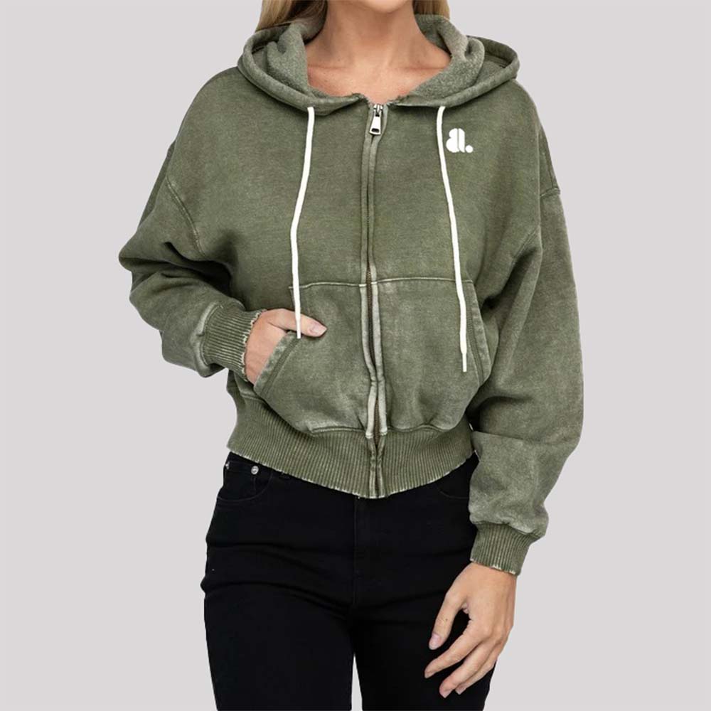 Acid Wash Zipper Hoodie Women